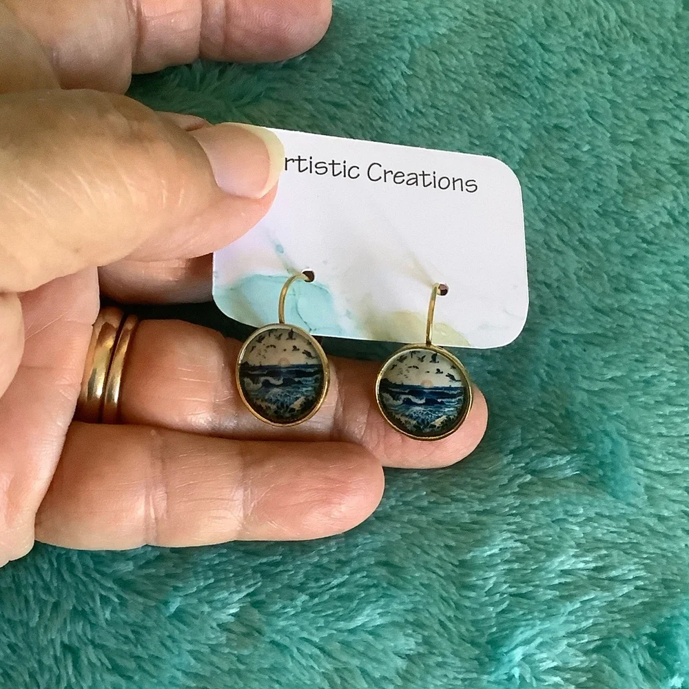 Artistic Creations NWT Summertime Beach Vibes Blue and Gold Fashion Earrings - Picture 7 of 11